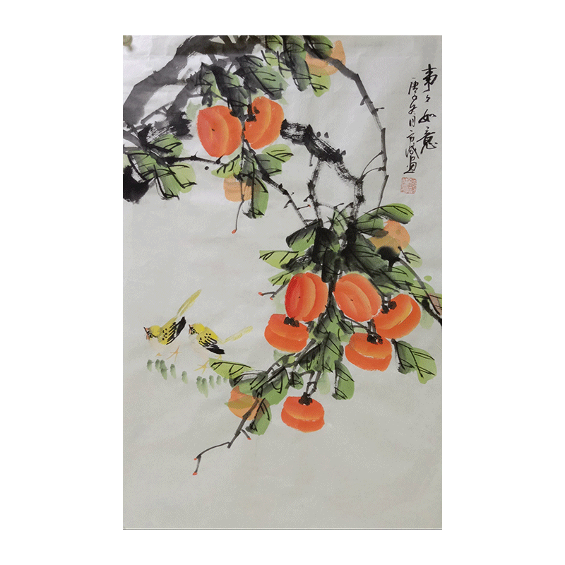 纯手绘四尺三开花鸟水果国画客厅玄关挂画