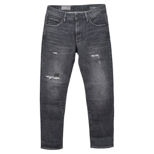 ABLE JEANS男士水洗破洞3D瘦腿裤休闲立体剪裁黑灰色牛仔长裤百搭