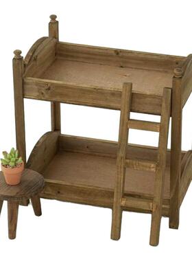 可拆卸新生儿满月欧式田园做旧下铺床上摆件道具摄影双胞胎床高低