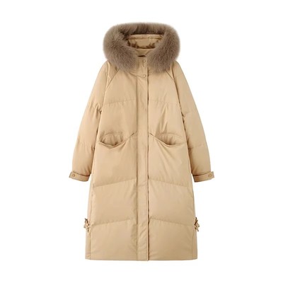 晶煊超好看长款连帽大毛领棉袄