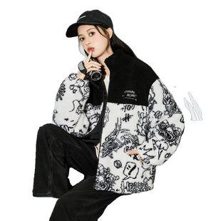 唐狮冬季新款仿羊羔毛外套女短款立领秋冬仿羊羔绒毛毛外套厚