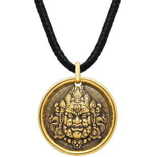 黄财神黄金吊坠男款招财足金吊坠女款潮流复古黑金项链坠男女通款