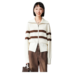 古木夕羊秋季气质宽松大翻领双开头拉链毛衣女时尚减龄GS35003018