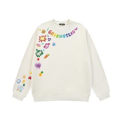 itGROUNDZERO2025秋冬国潮牌涂鸦印花情侣款长袖连帽卫衣上衣