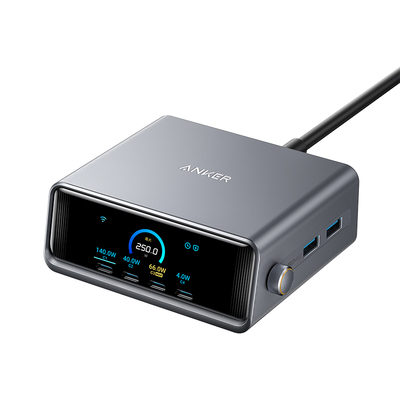 【旗舰新品】Anker Prime安克250W智能屏显桌面充电站全协议适用华为66w小米120w苹果笔记本电脑充电器氮化镓
