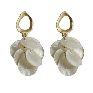 时尚高级感 925纯银针天然贝壳流苏耳钉巴洛克气质显瘦脸小耳夹饰