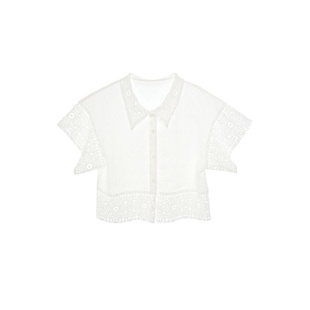 既要干净又要别致拼接蕾丝小众高智感白色半袖衬衫随想铺原创设计