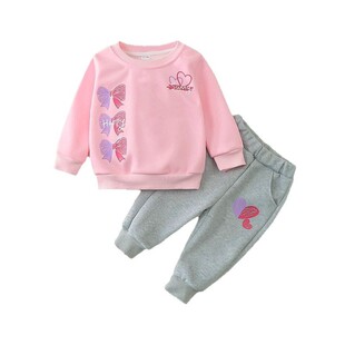 2024新款三只蝴蝶春秋长袖时尚潮流卫衣套装儿童宝宝可爱二件套