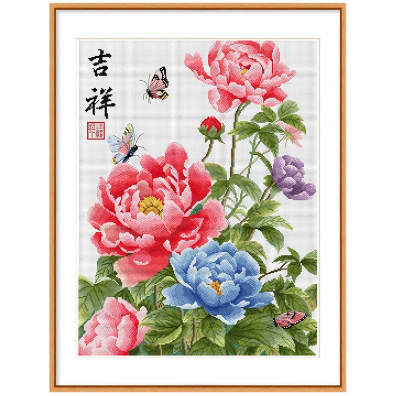 春天十字绣现代中式客厅牡丹花卉