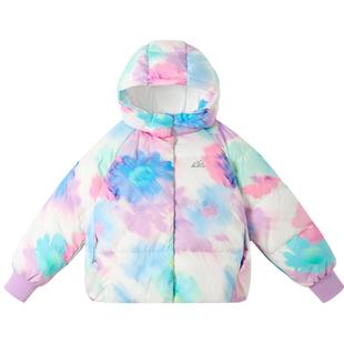 安奈儿童装女童短款羽绒服2024冬新款晕染防风保暖反光印花连帽