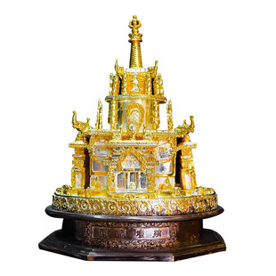 藏村十三寸莲花生大师坛城精工铜雕家用鎏金鎏银莲花生大士檀城