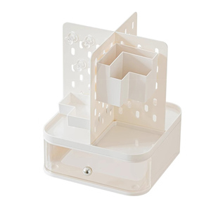 旋转洞洞板收纳盒带抽屉置物架办公室学生桌面小型分格文具整理盒