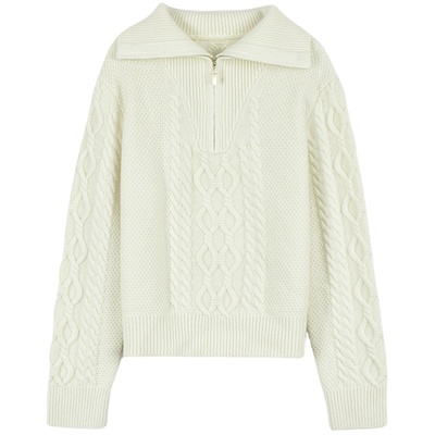 100%全羊毛半拉翻领针织衫