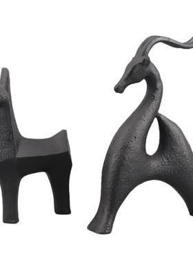 现代简约创意黑色动物雕塑摆件卧室客厅办公室书房茶几家居装饰品