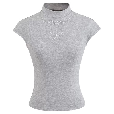 Lovedeath灰色半高领烫钻上衣