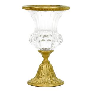 费灵家居黄铜水晶玻璃轻奢花瓶 家用小号花器插花摆件唯美装饰品