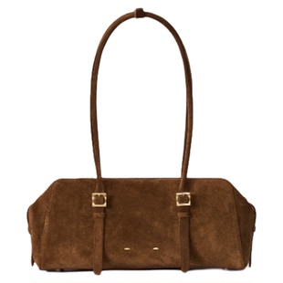 麂皮长款波士顿包女真皮保龄球包2025秋冬新款通勤百搭单肩腋下包