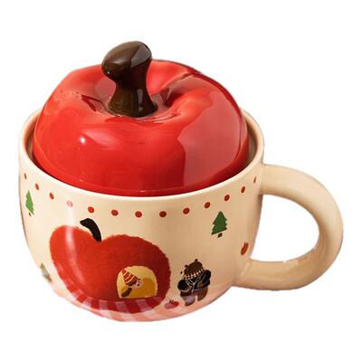 U Mi LIVING · 心存 | 陶瓷杯萌趣苹果咖啡杯杯具马克杯带盖水杯