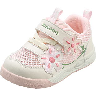 牧童甜美小花学步鞋2026夏季新款软底透气网面女童鞋子轻便宝宝鞋