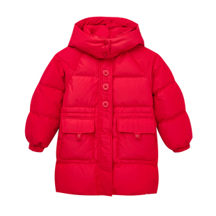 快鱼儿童新年红色羽绒服冬季男女童加厚长款保暖外套冬装连帽上衣