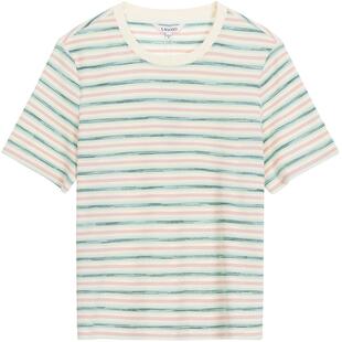 LAGOGO彩虹条纹短袖T恤衫女拉谷谷2025夏秋新款通勤好看针织上衣