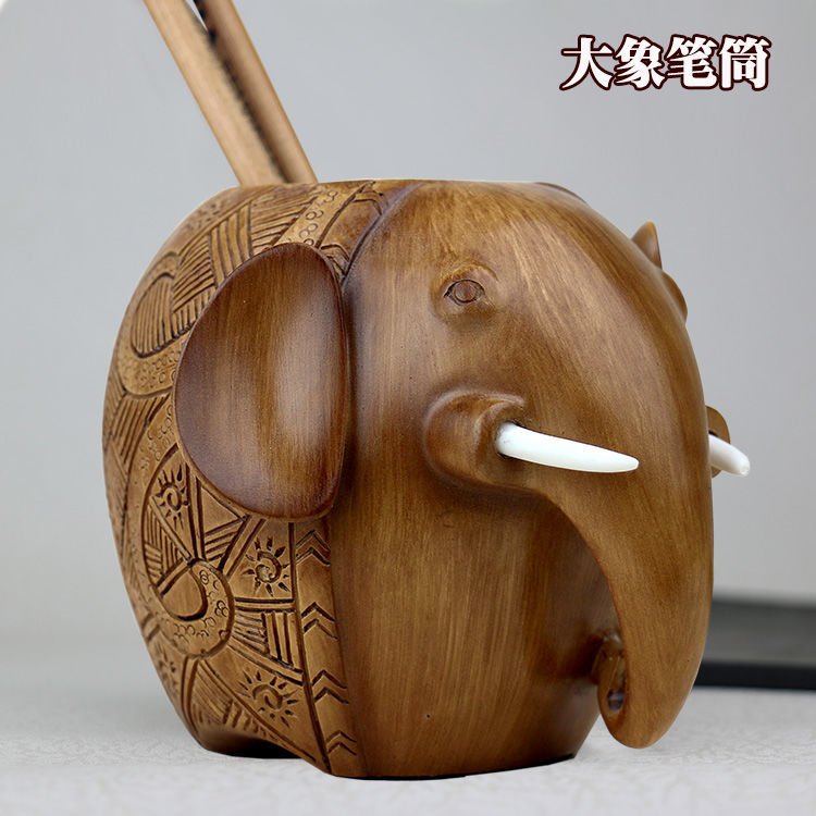 大象笔筒桌面收纳摆件创意时尚可爱办公桌个性中式书房装饰送老师
