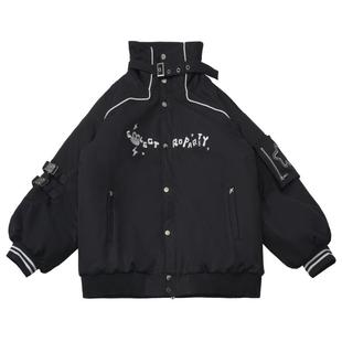 pinksavior【拂夜】冬季加厚刺绣棉服黑白重工衬衫花苞裙套装