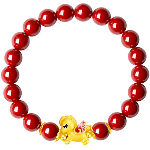 纯银朱砂手链手串生肖马马上有钱本命年手饰女款女转运珠手镯女生