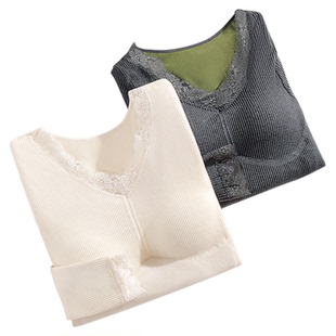 都市丽人保暖内衣女士带胸垫加绒加厚发热打底衫秋衣修身上衣冬季