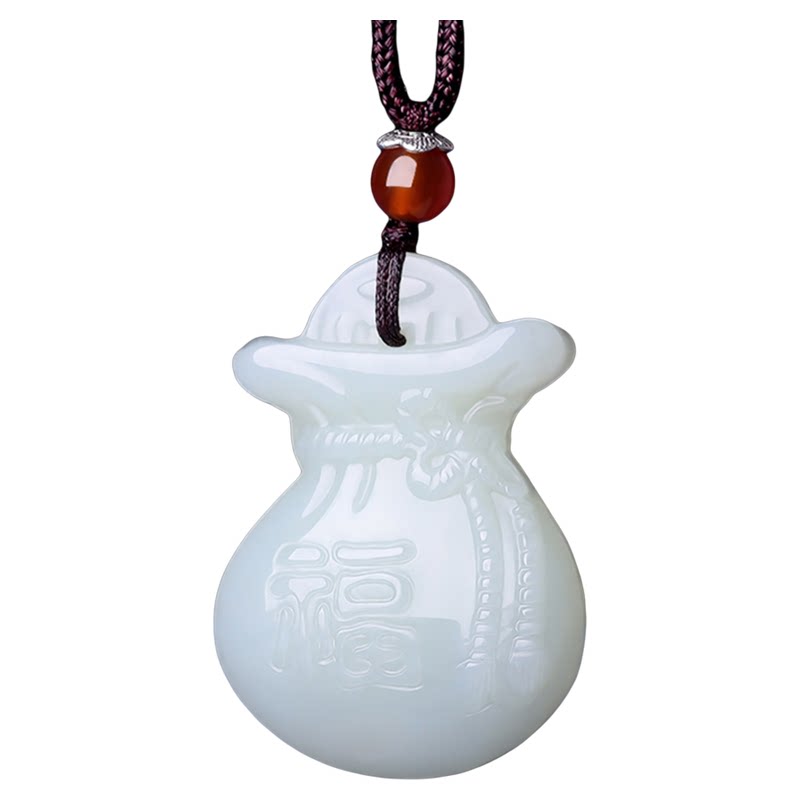 真品天然和田玉招财福袋吊坠挂件