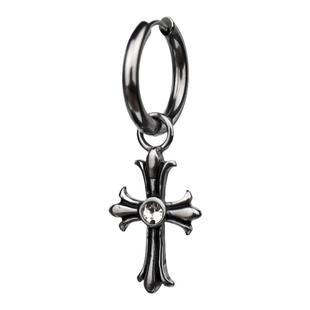 Shinma欧美复古十字架水钻钛钢耳环耳扣耳钉朋克潮流耳饰男士嘻哈