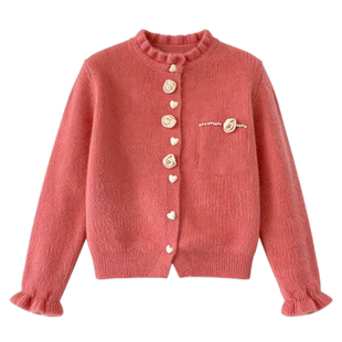 水貂绒针织开衫外套女秋冬2025新款宽松甜美减龄软糯短款加厚毛衣