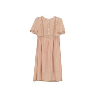 TALASA商场同款丝棉连衣裙26夏新款收腰蕾丝拼接设计优雅及膝长裙