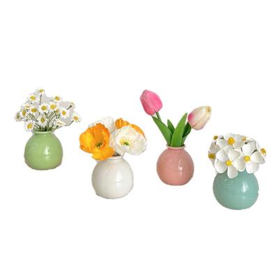 ins风宽口彩色陶瓷小花瓶摆件