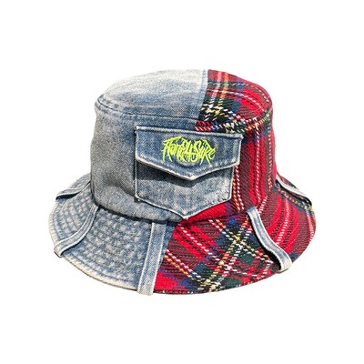 现货法兰绒拼接口袋渔夫帽大头围