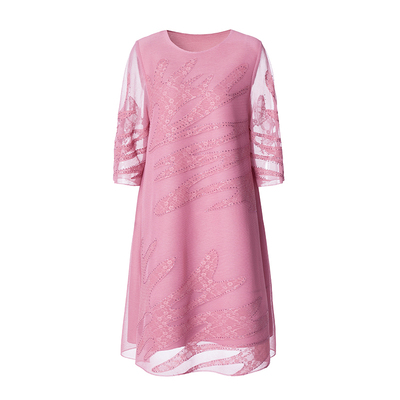 三宅优雅印花连衣裙女褶皱弹簧裙