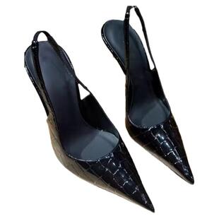 黑色尖头高跟鞋2025早春爆款法式性感后空细跟尖头浅口单鞋女凉鞋