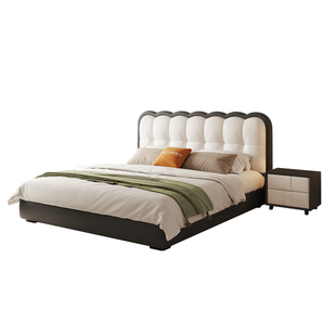 政府补贴蓝色理想法式复古涟漪床现代简约主卧1.8m双人真皮软包床