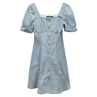 ABLE JEANS连衣裙女泡泡袖牛仔裙春夏薄款潮流浅色天丝连身裙女裙