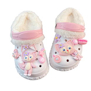 女童洞洞鞋新款2025年爆款网红外穿中大童女孩冬季内胆加绒棉拖鞋