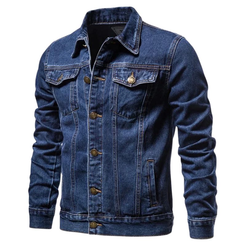 Men's slim fitting denim jacket男士翻领系扣修身牛仔夹克外套