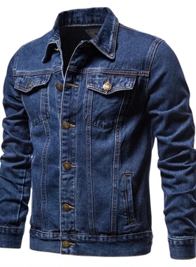 男士翻领系扣修身牛仔夹克外套