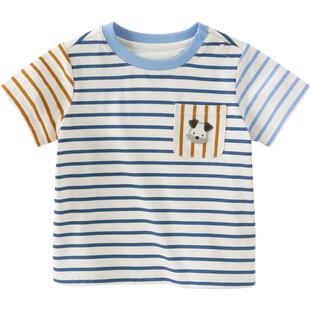 戴维贝拉儿童短袖T恤2026男童夏装新款纯棉打底衫男宝宝条纹上衣