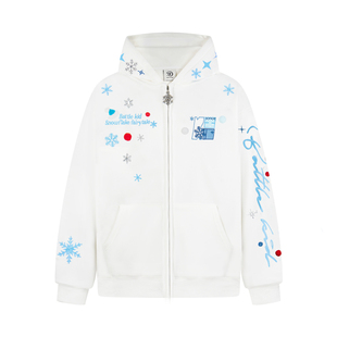 亿万少年BUFU原创设计雪花刺绣连帽卫衣女外套男宽松加绒外套潮牌