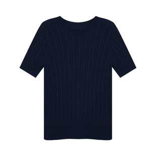 Maven Lin 软糯亲肤 基础版麻花短袖针织衫女莱赛尔气质宽松上衣