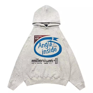 四季False perception泼墨休闲连帽卫衣做脏褪色创意趣味墨点帽衫