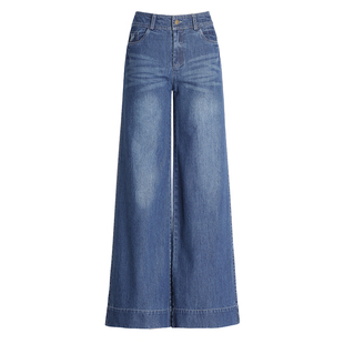 秋冬厚款减龄小个子九分裤窄版阔腿裤中腰宽边牛仔裤直筒女休闲裤