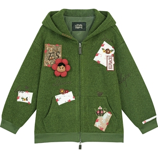 妖精的口袋趣味贴布短款毛呢外套女2025冬新款小个子设计感厚外套