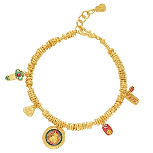 潮宏基臻金珍藏黄财神黄金手链足金盘缠金古法珐琅串珠女礼物 卟