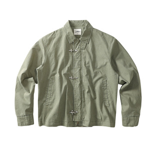 CoosRetro 春季新款美式复古水洗做旧门襟飞机扣设计工装夹克外套